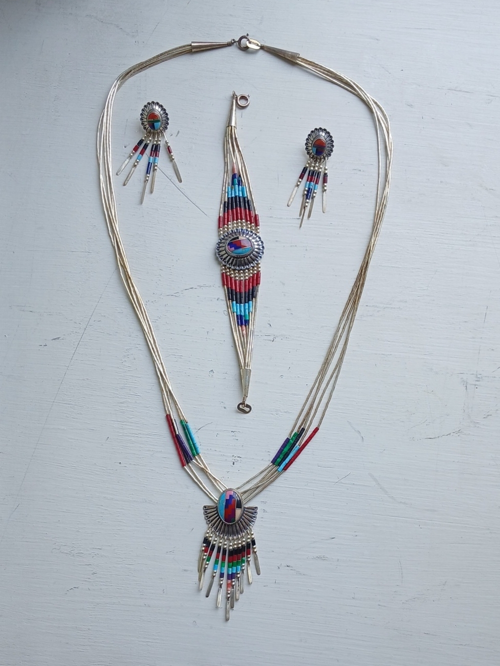 Vintage Carolyn Pollack QT Sterling Silver Multi-Stone Inlay Jewelry Set